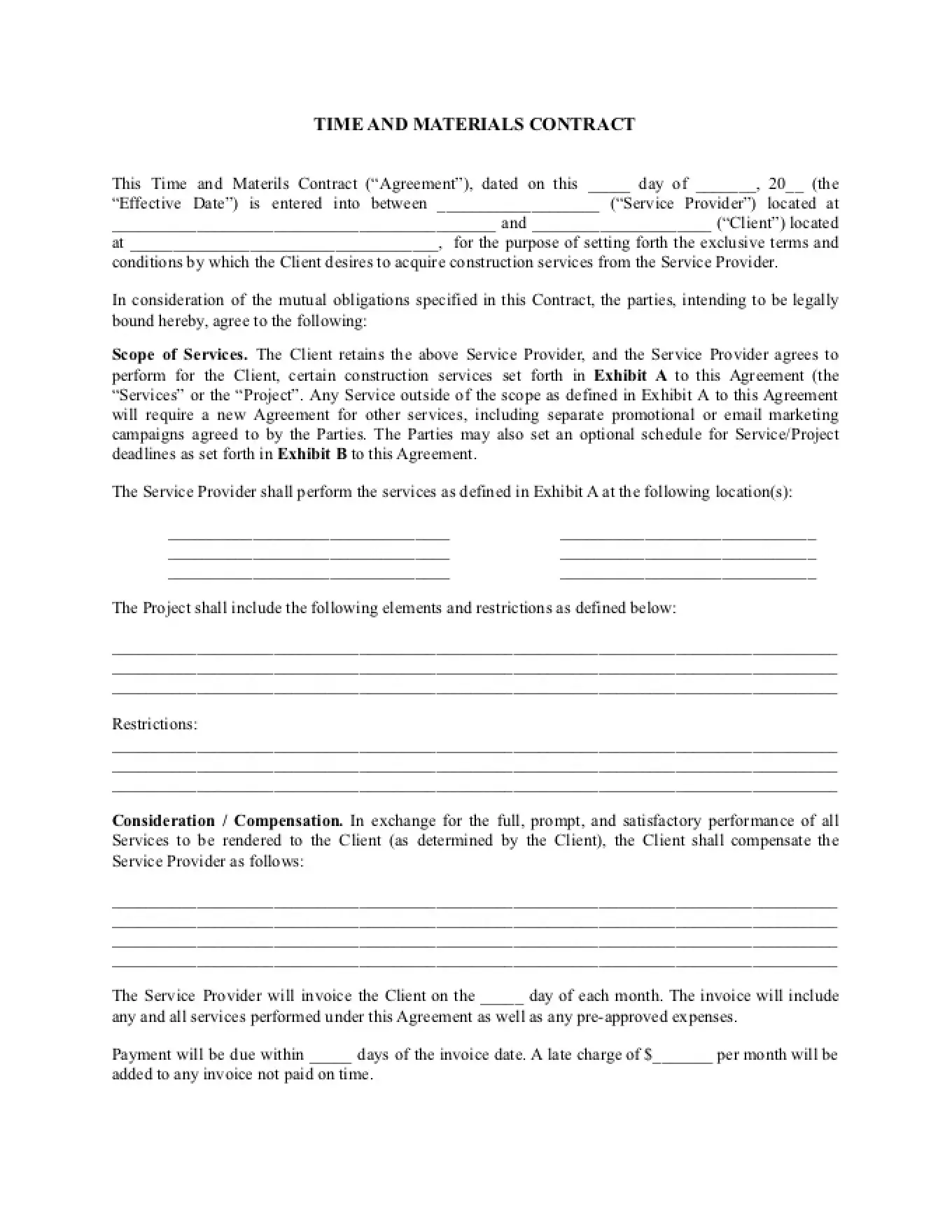 Time and Materials Contract Template